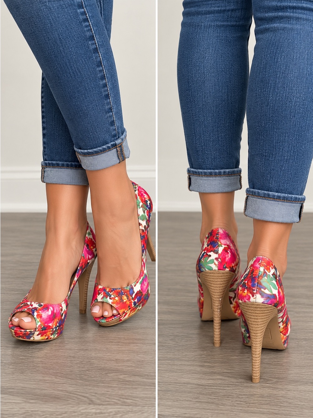 Christian Siriano for Payless Floral Peep Toe Stiletto Heels Size 8.5 - Picture 9 of 9